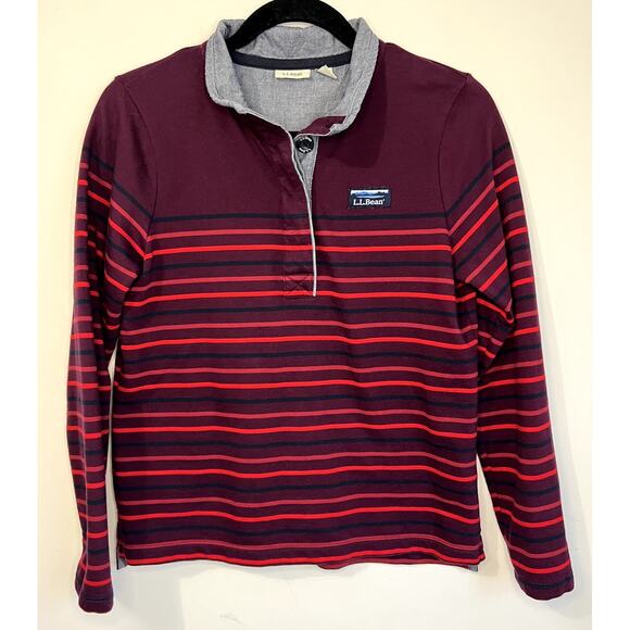 L.L. Bean Women's Striped Burgundy Cotton Rugby Shirt size XS Pet - Picture 1 of 6